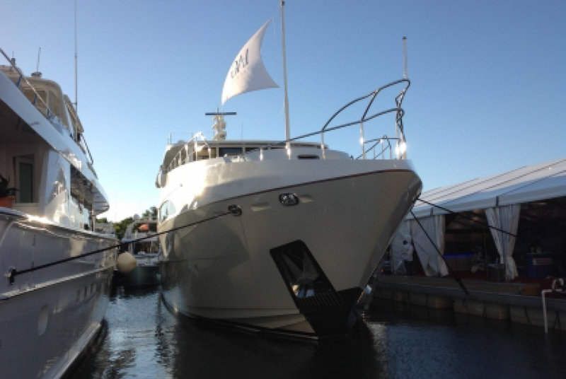 Luxury motor yacht Lady Christing on display at the 2014 Miami Yacht 