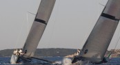 All4One coming into the weather mark drops its spinnaker pole. Mascalzone fails to give them room and gets red flagged  - photo credit Bob Grieser