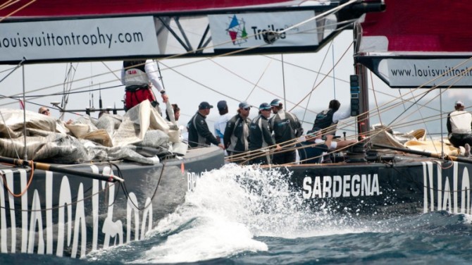 Louis Vuitton Trophy, Day 6. TeamOrigin (GBR) vs Synergy Russian Sailing Team (RUS) -  Photo credit Paul Todd