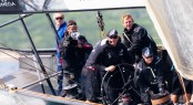 Louis Vuitton Trophy: Dean Barker at the helm of Emirates Team New Zealand (NZL), Photo Credit  Bob Grieser