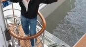 Up the mast on Catamaran Necker Belle