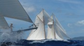 Sailing yachts racing at the Antigua Classic Yacht Regatta