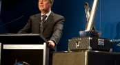 Prize giving in the Auckland Museum Atrium. Yves Carcelle CEO of Louis Vuitton