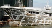 Hull YN247 ready to enter shed - Photo Credit Hakvoort Shipyard