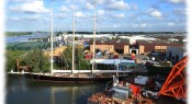 Superyacht schonner Atlantic preparing to leave Holland.