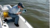 Dr Jeff Short takes an oil sample from the Gulf of Mexico Dr Jeff Short takes an oil sample from the Gulf of Mexico