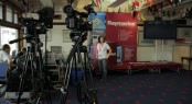 Raymarine prepares for their Weather Briefing at the Island Sailing Club. Photo Steve Adams