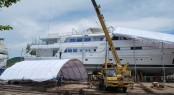 Superyacht Amoha being prepared by the Yacht Solutions paint team.