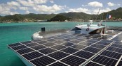 MS T&Atilde;&raquo;ranor PlanetSolar anchored in the Bay of Marigot - Photo credit Planet Solar