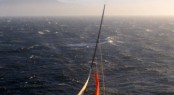 Le Pingouin, skippered by American Brad van Liew, crosses the finish line off Wellington to win the second leg of the Velux 5 Oceans round-the-world race.