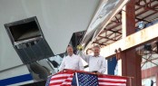 William (Billy) Smith, III, Trinity Yachts, Captain Ted Kavalieros, Owner’s Representative at the lauch of Yacht Areti - Credit Trinity Yachts