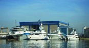 Pictured (left to right) is the 72.64m 'Vicky' (NB 54) entering the shed, the newly launched repeat order 'Talisman C' at 70.54m, centre the 60.20m 'Yogi' and about to sail away completed the 55.40m 'Turquoise'