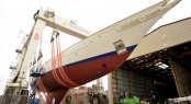 Yacht Adela on the Hoist at Pendennis