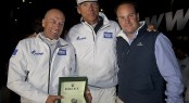 Igor Simcic, owner of ESIMIT EUROPA 2, Jochen Schuemann (skipper) and Lionel Schurch, Rolex SA