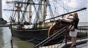Tall ship sailing yacht Friendship of Salem at Dennis Conner's North Cove, New England 