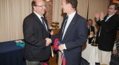 Jeremy Robinson (right) receives an Honorary Membership to the Royal Southern Yacht Club from Commodore Mark Inkster. Photo: Mike Jones