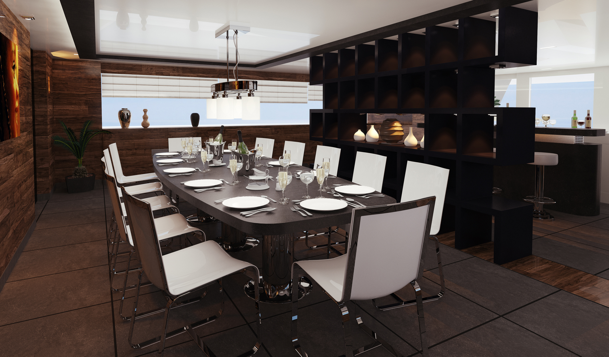 Nick Mezas luxury yacht R & R - a dining room — Luxury Yacht ...