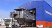 Alu Marine 33m Superyacht being taken out of the shipyard