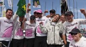 ELLA BACHE arriving in Hobart with Jessica Watson and the youngest ever crew to contest the race Photo K. Arrigo