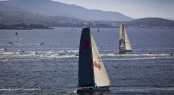 Super maxi sailing yachts INVESTEC LOYAL and WILD OATS XI close to the finish line on the Derwent River Photo: ROLEX/D. Forster Super maxi sailing yachts INVESTEC LOYAL and WILD OATS XI close to the finish line on the Derwent River Photo: ROLEX/D. Forster