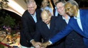Back (L-R): YCCS President of the Board of Directors Princess Zahra Aga Khan, YCCS Commodore Riccardo Bonadeo. Front (L-R): His Excellency the Governor of the British Virgin Islands Mr Boyd McCleary, YCCS President His Highness the Aga Khan, Chairman of Victor International Mr David Johnson, the Honourable Premier of the British Virgin Islands, Dr Orlando Smith. Credits: Broadsword Communications/YCCS.