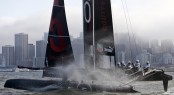 The ORACLE team racing on their catamaran yacht AC45 The ORACLE team racing on their catamaran yacht AC45