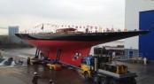The launch of the J-class superyacht Rainbow