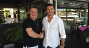 Cantiere delle Marche&acirc;��s Sales and Marketing Director Vasco Buonpensiere, left, and Lee Marine&acirc;��s Managing Director Josh Lee shake hands in Phuket on the new relationship.