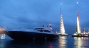 Sunseeker superyacht Predator 84 at the Grand Opening Ceremony of the Twin Sails Bridge in Poole
