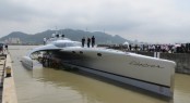 Adastra Superyacht on launch cradle Adastra Superyacht on launch cradle