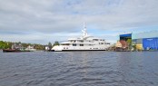 Feadship custom made motor yacht Hampshire II leaves the construction shed - Image courtesy of Feadship