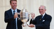 Mariette's owner Patrice Mourreau (right) proudly holds the 2012 Westward Cup with his equally delighted Captain, Charles Wroe.  Photo: Peter Ridout.