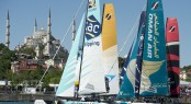Close racing among the Extreme-40s with the Blue Mosque in the background during day 2 in Istanbul