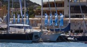 Part of the Loro Piana fleet in front of the YCCS Clubhouse Photo by Carlo Borlenghi