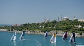 The fleet race down the Bosphorus on day 3 in Istanbul with GAC Pindar leading