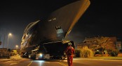 Achilles superyacht being transported across the city of Massa-Carrara Achilles superyacht being transported across the city of Massa-Carrara