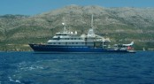 Golden Shadow superyacht at anchor off the Croatian coast, showing the seaplane 'Golden Eye' on her stern platform Golden Shadow superyacht at anchor off the Croatian coast, showing the seaplane 'Golden Eye' on her stern platform