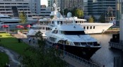 Superyachts berthed in the Thames