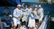 Crew aboard Esimit Europa 2 yacht celebrating Crew aboard Esimit Europa 2 yacht celebrating