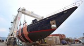 Luxury yacht Andromeda La Dea under refit at Pendennis