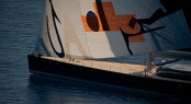 Sailing yacht Aglaia with sail art by Magne Furuholmen - Photo by Christopher Scholey.