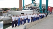 The first motor yacht Ferretti 870 at launch