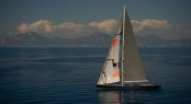 Vitters Sailing yacht Aglaia with sail art by Magne Furuholmen
