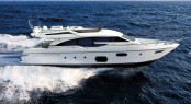 Luxury yacht Ferretti 690 on display in Genoa Photo credit Ferretti Yachts