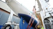 Luxury yacht Gloria out of the refit tent Luxury yacht Gloria out of the refit tent