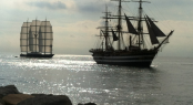 Perini Navi charter yacht Maltese Falcon and the historical tall ship Amerigo Vespucci