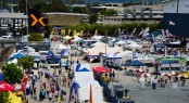 The giant Expo flag marks the opening of the  Gold Coast International Marine Expo