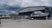 The marquees are erected in the Gold Coast City Marina Shipyard