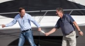Chris Gilfoyle (right) passes the Riviera Production Management Baton to Scott Cumming (left) today after a distinguished 18 year career