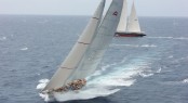 Close racing during the first night as the two majestic schooners Adela and Athos were virtually 'side by side' - Credit: RORC/Tim Wright/Photoaction.com 